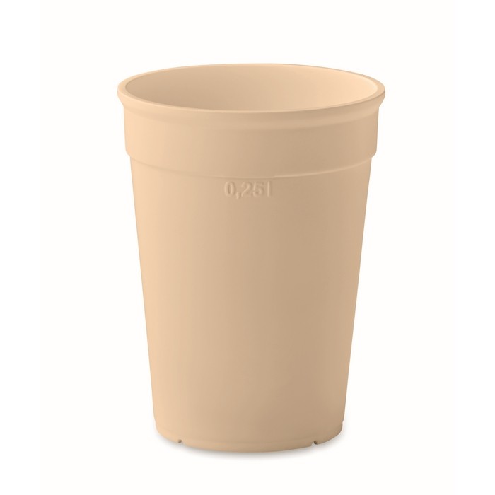 Vaso de plástico reciclado reutilizable de pared simple 250ml color beige