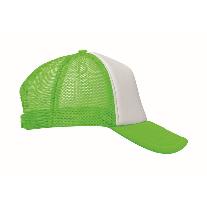 Gorra de beisbol en poliéster con parte frontal en blanco 150 g/m2 color verde fluorescente cuarta vista