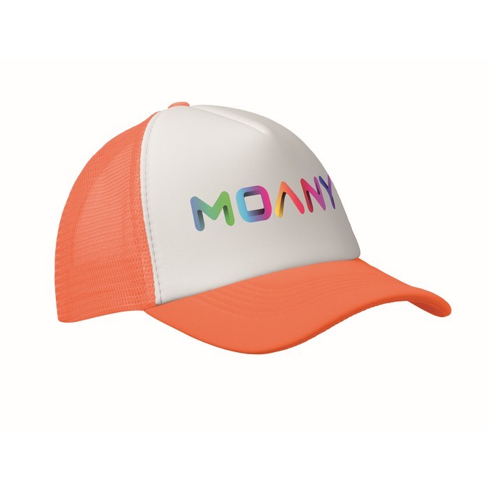 Gorra de beisbol en poliéster con parte frontal en blanco 150 g/m2 color naranja fluorescente vista principal