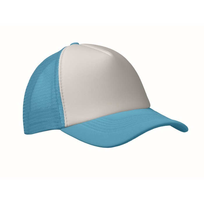 Gorra de beisbol en poliéster con parte frontal en blanco 150 g/m2 color azul cian
