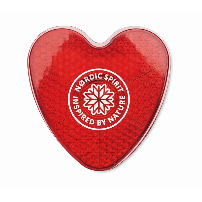 Reflector de luz roja en forma de corazón con clip para sujeción color rojo vista principal segunda vista Reflector de luz roja en forma de corazón con clip para sujeción color rojo vista principal segunda vista