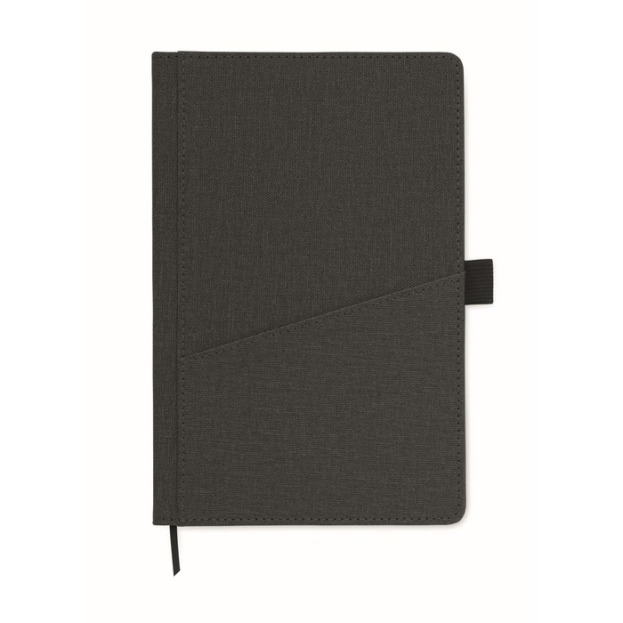 Libreta de PU de tapa rígida con bolsillo frontal para teléfono A5 color negro segunda vista Libreta de PU de tapa rígida con bolsillo frontal para teléfono A5 color negro segunda vista