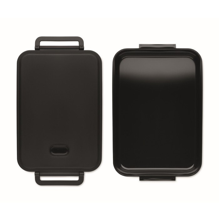 Fiambrera grande de PP reciclado con tapa hermética 2.2L color negro quinta vista