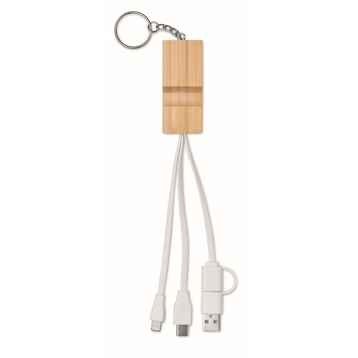 Llavero de bambú con soporte para teléfono y cargadores color madera tercera vista Llavero de bambú con soporte para teléfono y cargadores color madera tercera vista