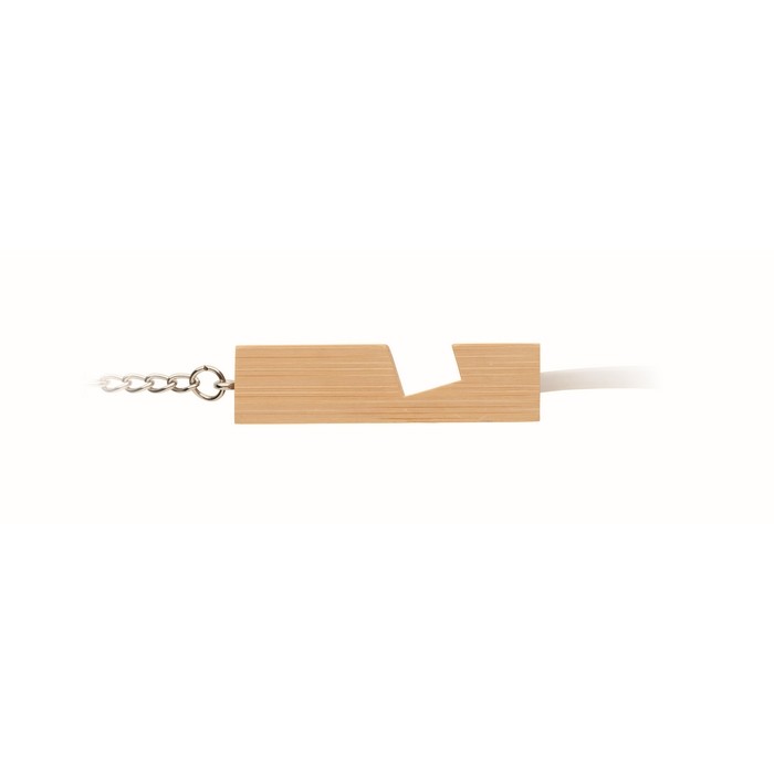 Llavero de bambú con soporte para teléfono y cargadores color madera Llavero de bambú con soporte para teléfono y cargadores color madera