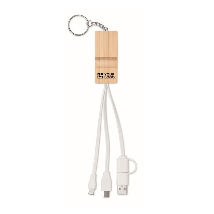 Llavero de bambú con soporte para teléfono y cargadores color madera vista de impresión Llavero de bambú con soporte para teléfono y cargadores color madera vista de impresión