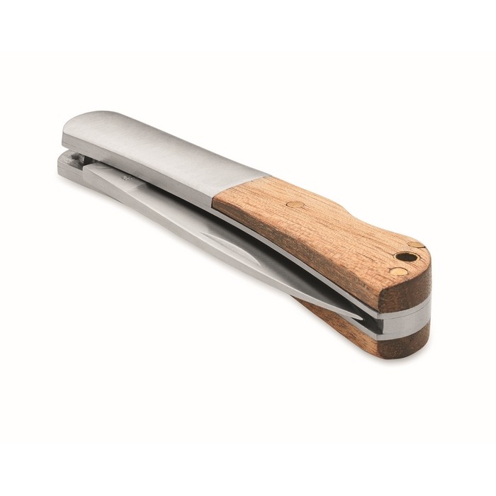 Navaja plegable con mango de madera y navaja de acero inoxidable color madera sexta vista