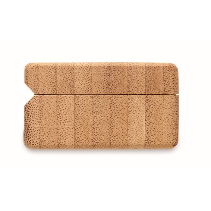 Auriculares inalámbricos con micrófono en estuche de bambú color madera octava vista Auriculares inalámbricos con micrófono en estuche de bambú color madera octava vista