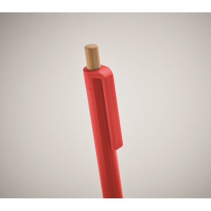 Bolígrafo monocromático con pulsador de bambú tinta azul color rojo vista fotografía segunda vista