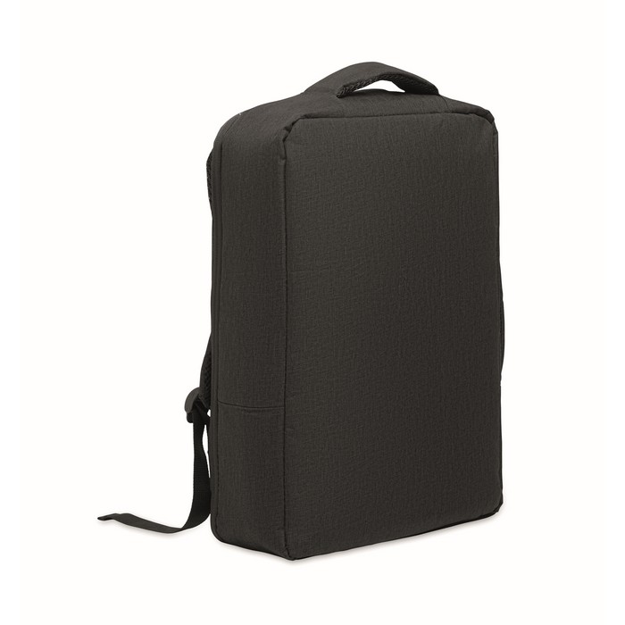 Mochila de RPET con efecto jaspeado y soporte para trolley 15'' color negro Mochila de RPET con efecto jaspeado y soporte para trolley 15'' color negro