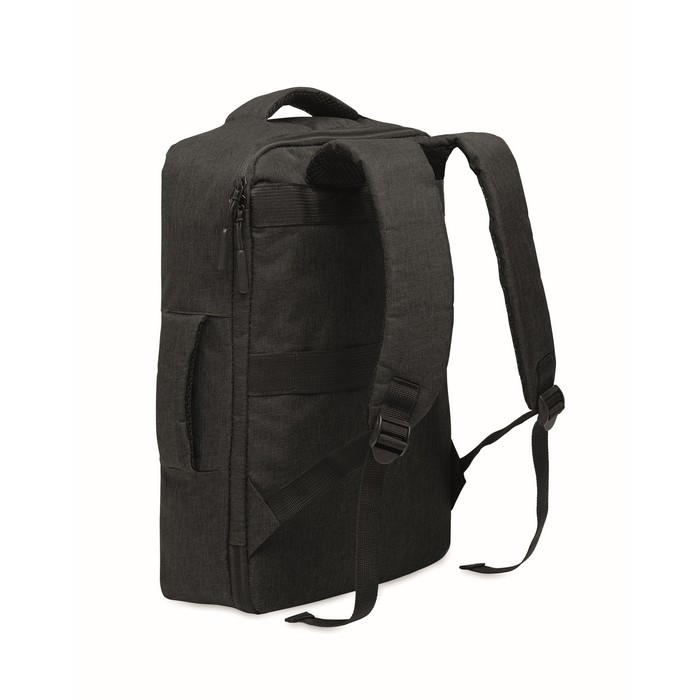 Mochila de RPET con efecto jaspeado y soporte para trolley 15'' color negro segunda vista Mochila de RPET con efecto jaspeado y soporte para trolley 15'' color negro segunda vista