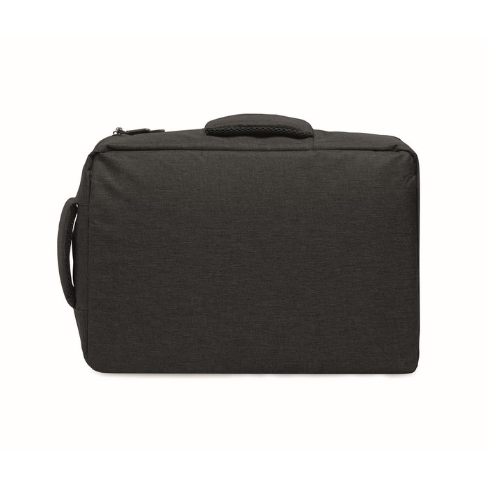 Mochila de RPET con efecto jaspeado y soporte para trolley 15'' color negro tercera vista Mochila de RPET con efecto jaspeado y soporte para trolley 15'' color negro tercera vista