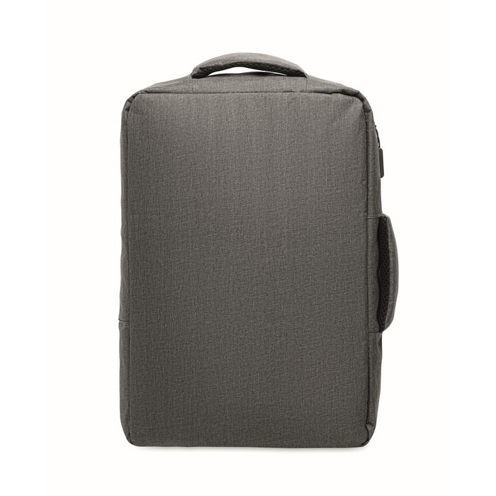 Mochila de RPET con efecto jaspeado y soporte para trolley 15'' color gris oscuro decima vista Mochila de RPET con efecto jaspeado y soporte para trolley 15'' color gris oscuro decima vista