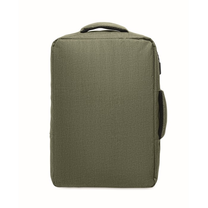 Mochila de RPET con efecto jaspeado y soporte para trolley 15'' color verde militar decima vista Mochila de RPET con efecto jaspeado y soporte para trolley 15'' color verde militar decima vista