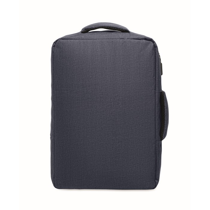 Mochila de RPET con efecto jaspeado y soporte para trolley 15'' color azul marino decima vista Mochila de RPET con efecto jaspeado y soporte para trolley 15'' color azul marino decima vista