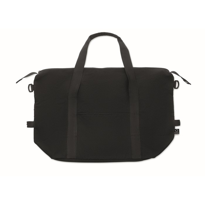 Bolsa para viaje de RPET con correa ajustable y soporte trolley color negro Bolsa para viaje de RPET con correa ajustable y soporte trolley color negro