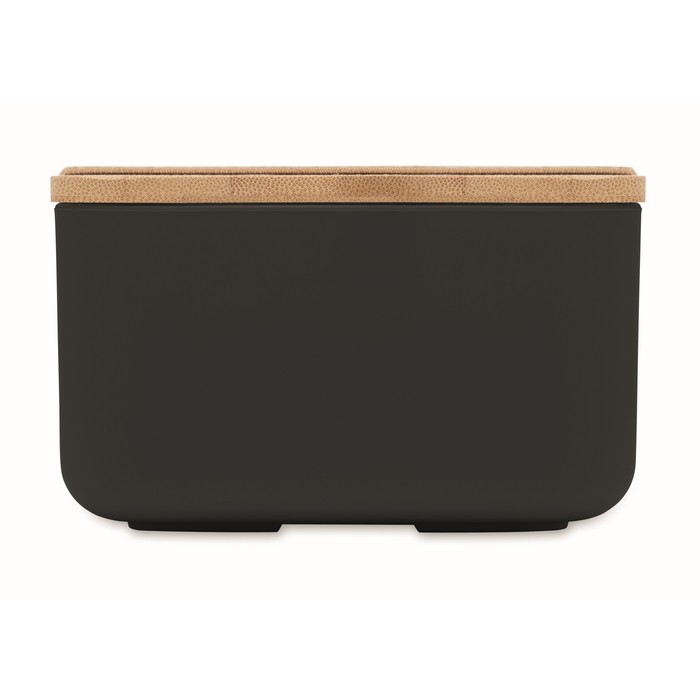 Fiambrera hecha de maíz con tapa de bambú y cierre elástico 1L color negro septima vista