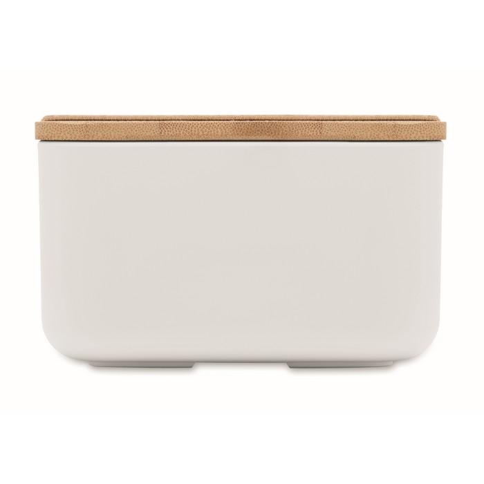 Fiambrera hecha de maíz con tapa de bambú y cierre elástico 1L color blanco septima vista