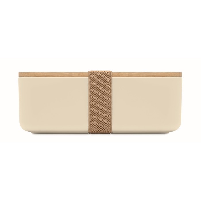 Fiambrera hecha de maíz con tapa de bambú y cierre elástico 1L color beige sexta vista