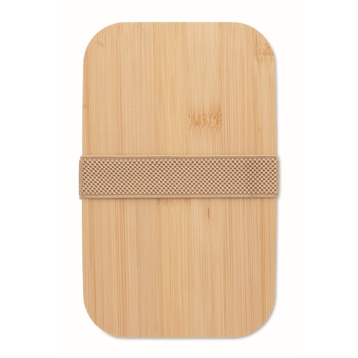 Fiambrera hecha de maíz con tapa de bambú y cierre elástico 1L color beige octava vista