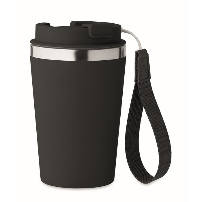 Vaso térmico de acero inoxidable con correa de transporte 350ml color negro