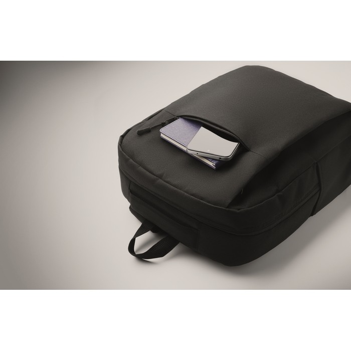 Mochila RPET con compartimientos para portátil y tableta 10'' y 15'' color negro vista fotografía sexta vista