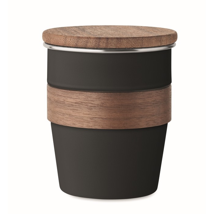 Vaso de acero inoxidable con detalle removible de madera 350ml color negro