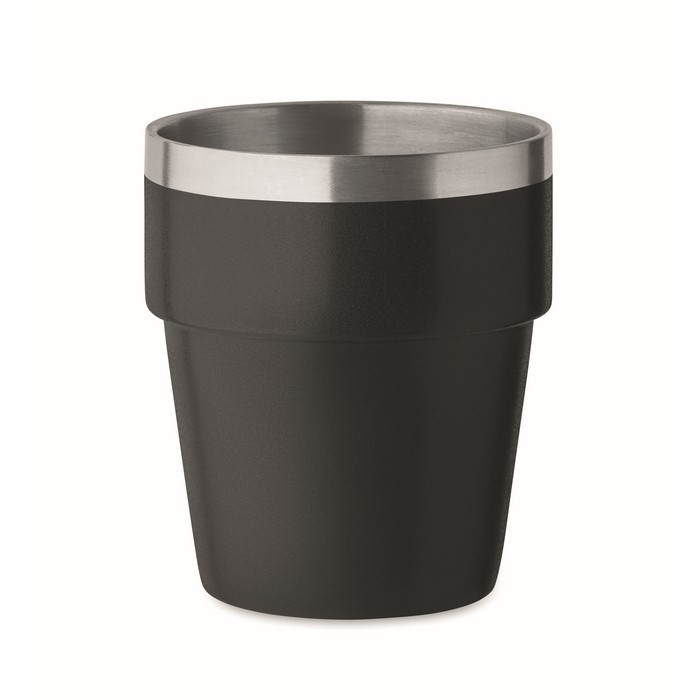 Vaso apilable hecho de acero inoxidable reciclado 250ml color negro