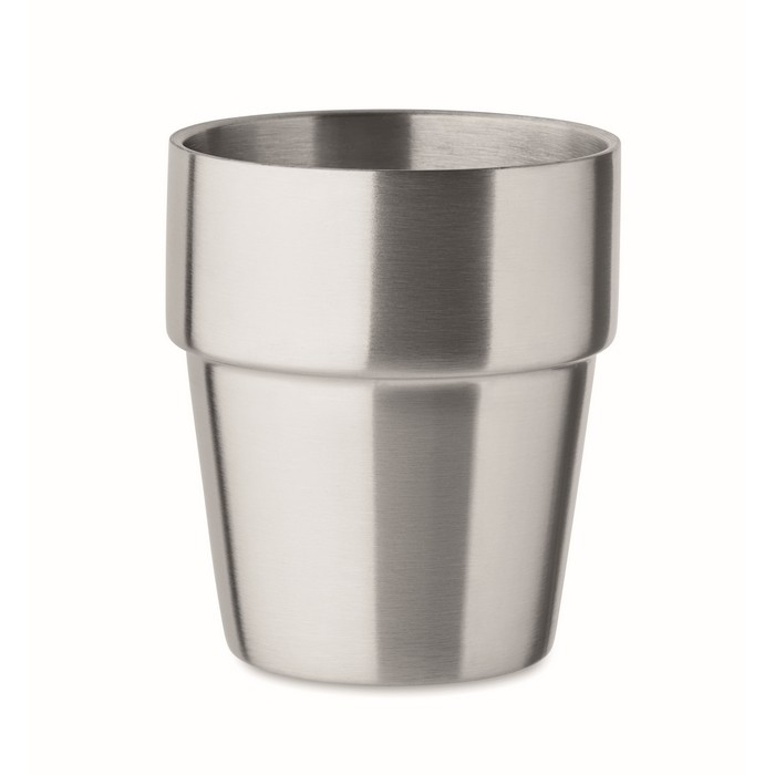 Vaso apilable hecho de acero inoxidable reciclado 250ml color plateado mate