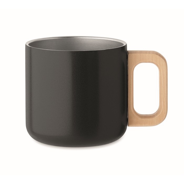 Taza de acero inoxidable reciclado con asa de madera 350ml color negro