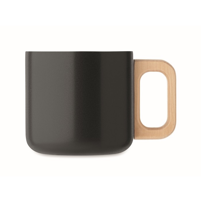 Taza de acero inoxidable reciclado con asa de madera 350ml color negro tercera vista