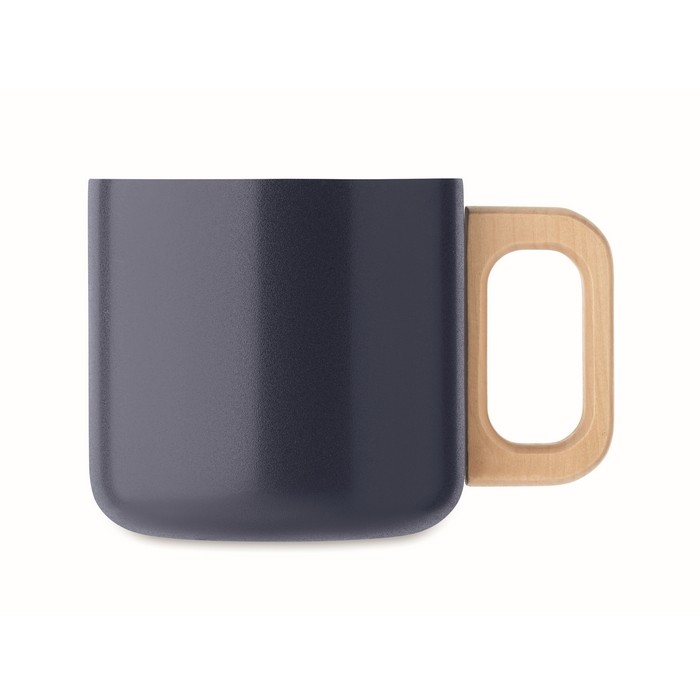 Taza de acero inoxidable reciclado con asa de madera 350ml color azul marino tercera vista