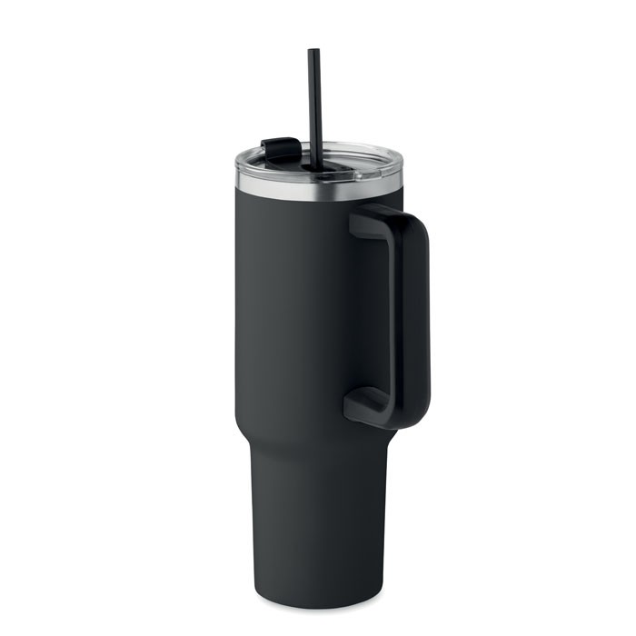 Vaso termo de acero inoxidable reciclado con pajita 1.2L color negro