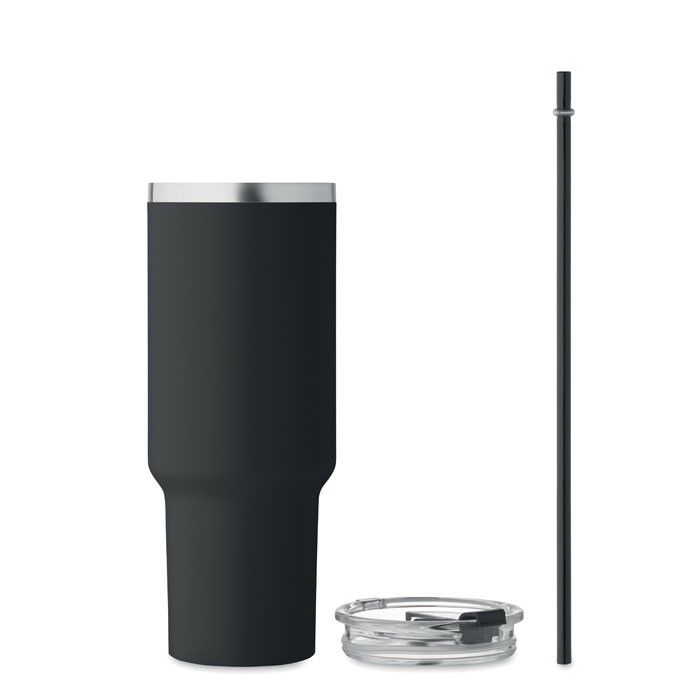 Vaso termo de acero inoxidable reciclado con pajita 1.2L color negro