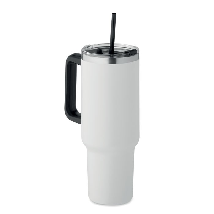 Vaso termo de acero inoxidable reciclado con pajita 1.2L color blanco