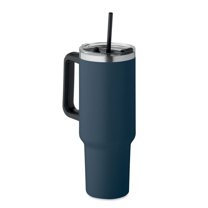 Vaso termo de acero inoxidable reciclado con pajita 1.2L color azul marino