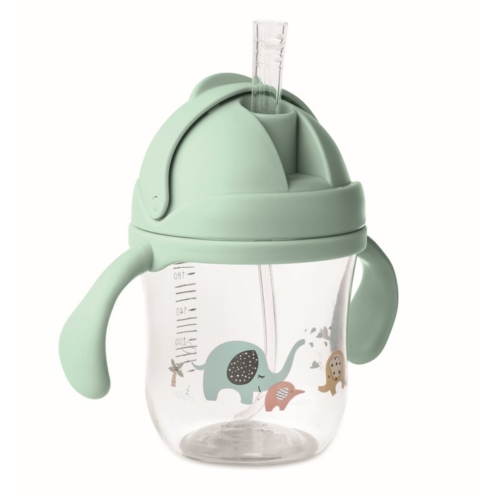 Vaso de tritan para bebes con pajita y doble agarre 250ml color verde menta tercera vista Vaso de tritan para bebes con pajita y doble agarre 250ml color verde menta tercera vista