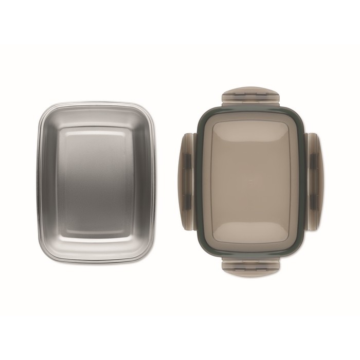 Fiambrera de acero inoxidable reciclado con 4 cierres 850ml color gris transparente cuarta vista