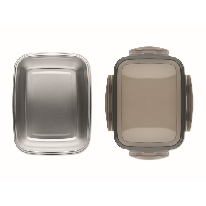 Fiambrera de acero inoxidable reciclado con separador 1.5L color gris transparente cuarta vista