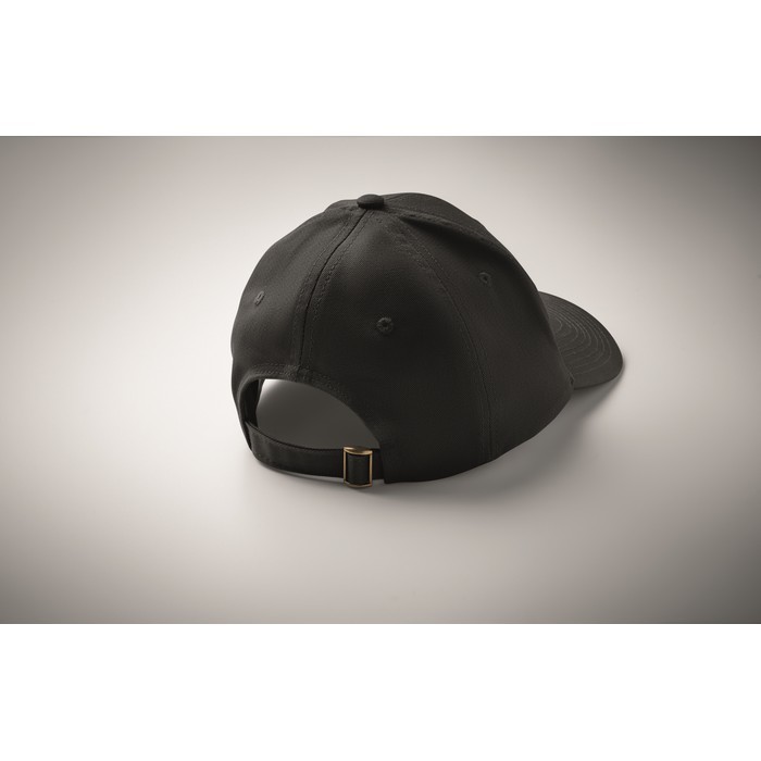 Gorra de algodón con cierre ajustable de hebilla de acero 280 g/m2 color negro vista fotografía tercera vista Gorra de algodón con cierre ajustable de hebilla de acero 280 g/m2 color negro vista fotografía tercera vista