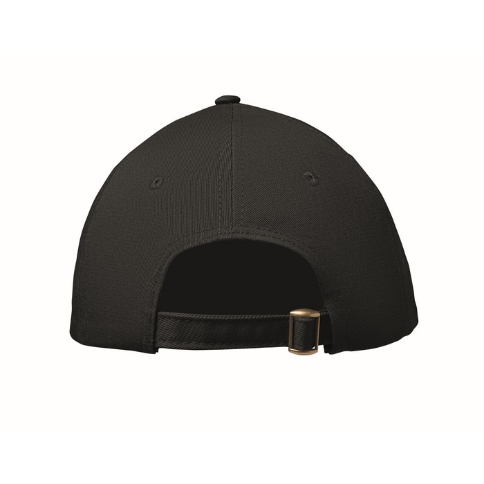 Gorra de algodón con cierre ajustable de hebilla de acero 280 g/m2 color negro quinta vista Gorra de algodón con cierre ajustable de hebilla de acero 280 g/m2 color negro quinta vista