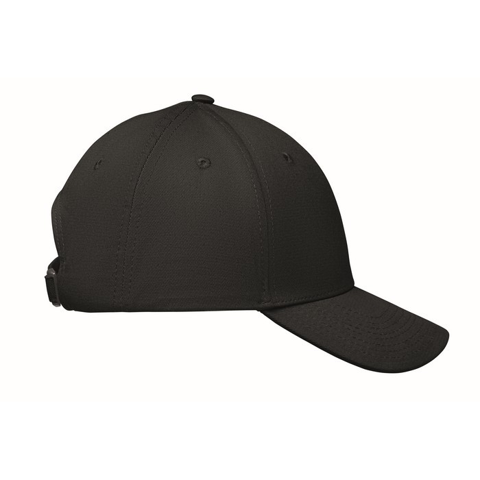 Gorra de algodón con cierre ajustable de hebilla de acero 280 g/m2 color negro sexta vista Gorra de algodón con cierre ajustable de hebilla de acero 280 g/m2 color negro sexta vista