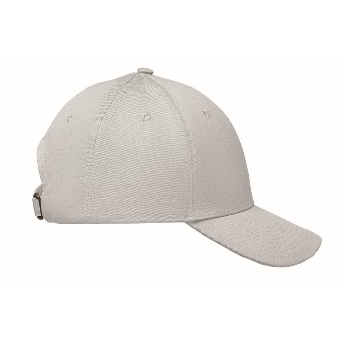 Gorra de algodón con cierre ajustable de hebilla de acero 280 g/m2 color blanco sexta vista Gorra de algodón con cierre ajustable de hebilla de acero 280 g/m2 color blanco sexta vista