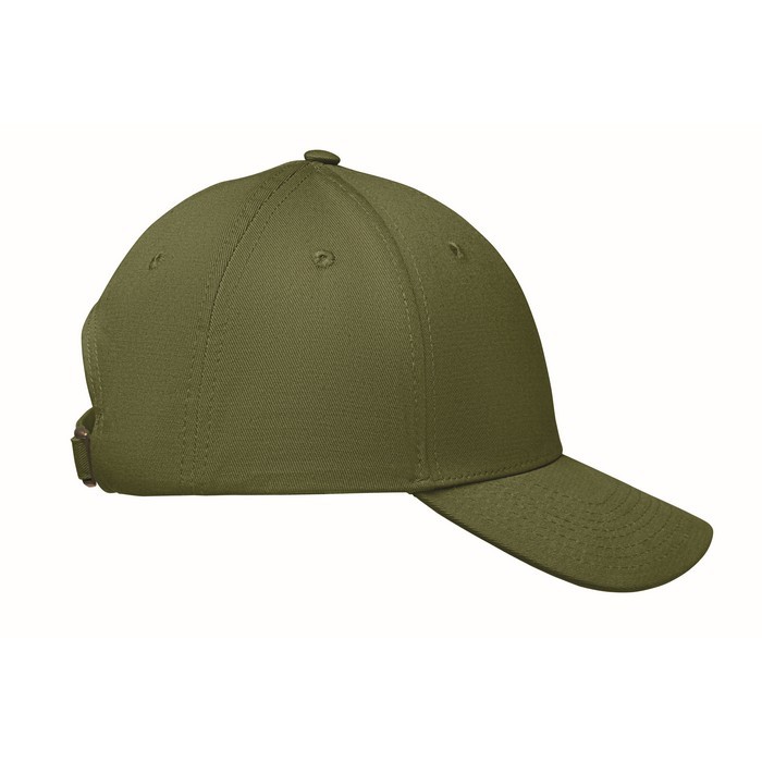 Gorra de algodón con cierre ajustable de hebilla de acero 280 g/m2 color verde militar sexta vista Gorra de algodón con cierre ajustable de hebilla de acero 280 g/m2 color verde militar sexta vista