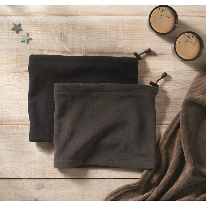 Braga de cuello de forro polar ajustable de talla única color gris oscuro vista bodegón Braga de cuello de forro polar ajustable de talla única color gris oscuro vista bodegón