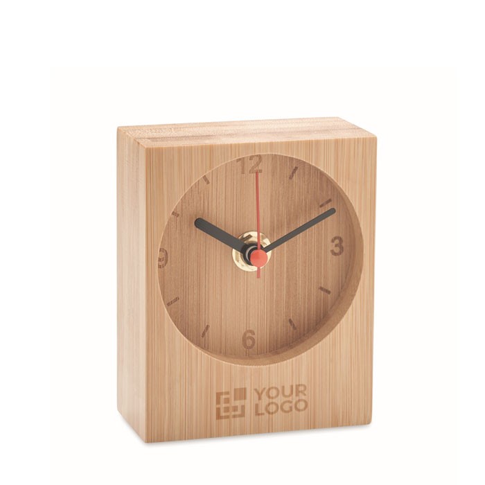 Reloj analógico hecho completamente de bambú para personalizar color madera vista de impresión