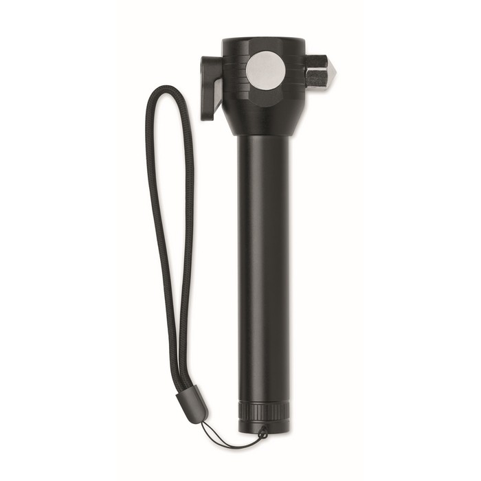 Linterna con martillo y cortador para emergencias con luz COB color negro septima vista