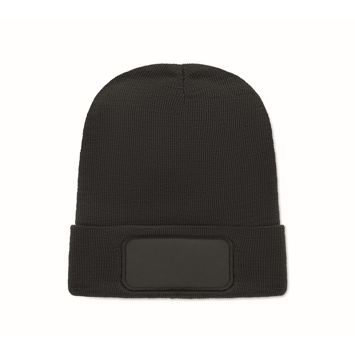 Gorro unisex de poliéster RPET con parche para personalización color negro Gorro unisex de poliéster RPET con parche para personalización color negro
