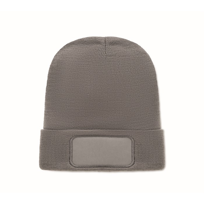 Gorro unisex de poliéster RPET con parche para personalización color gris oscuro Gorro unisex de poliéster RPET con parche para personalización color gris oscuro