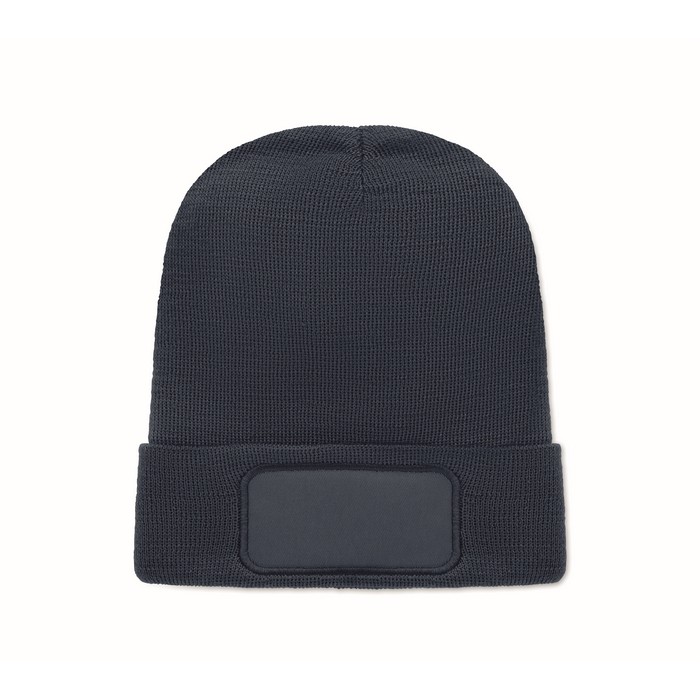 Gorro unisex de poliéster RPET con parche para personalización color azul marino Gorro unisex de poliéster RPET con parche para personalización color azul marino